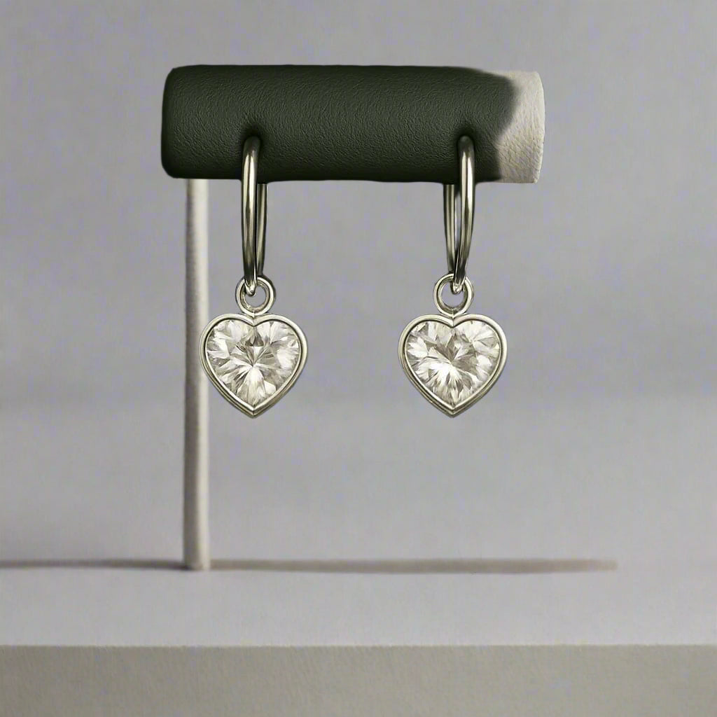 Crystal Heart Charm Hoop Earrings