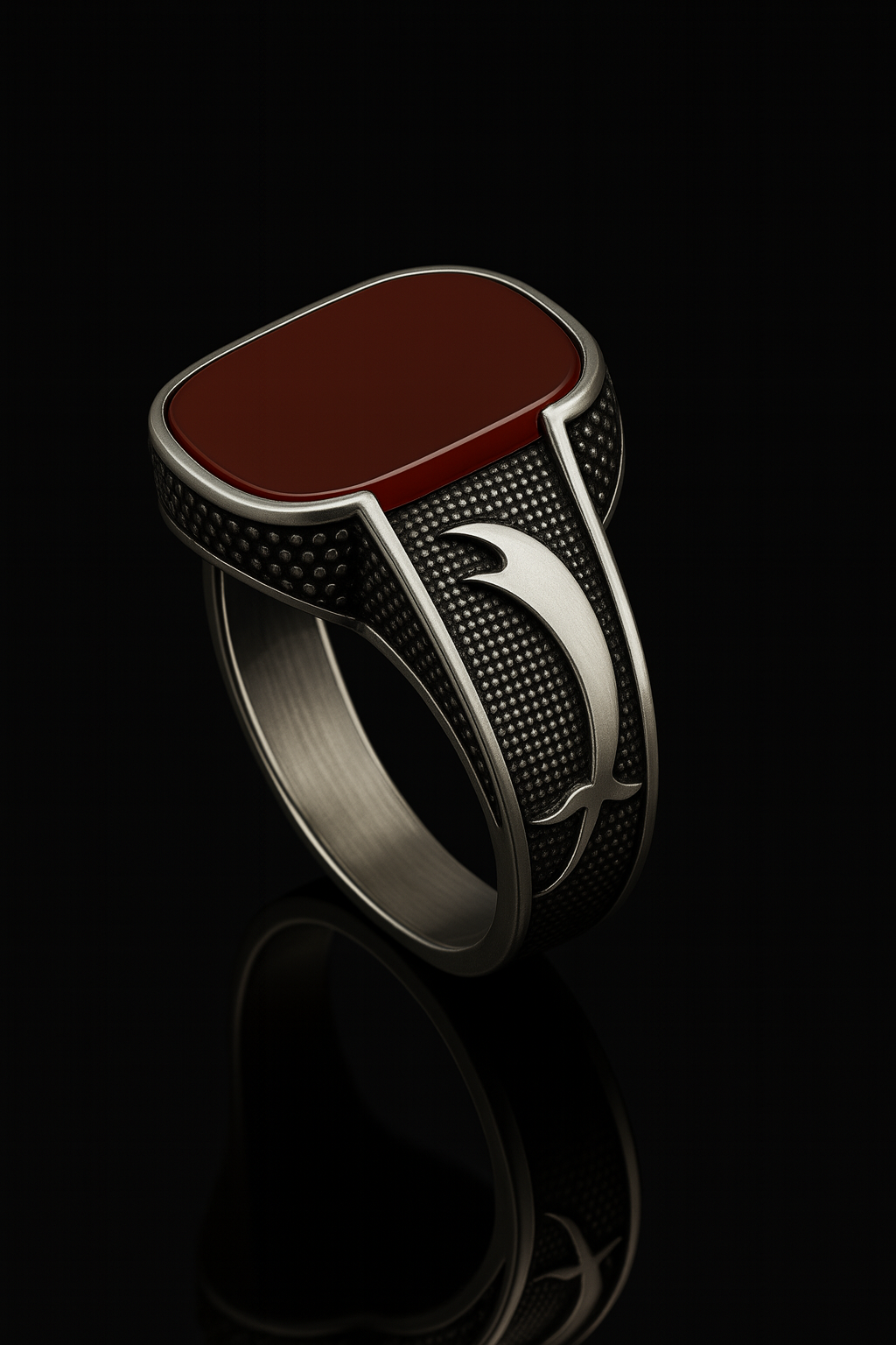 Red Agate Silver Ring
