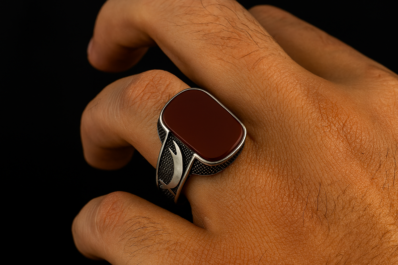 Red Agate Silver Ring