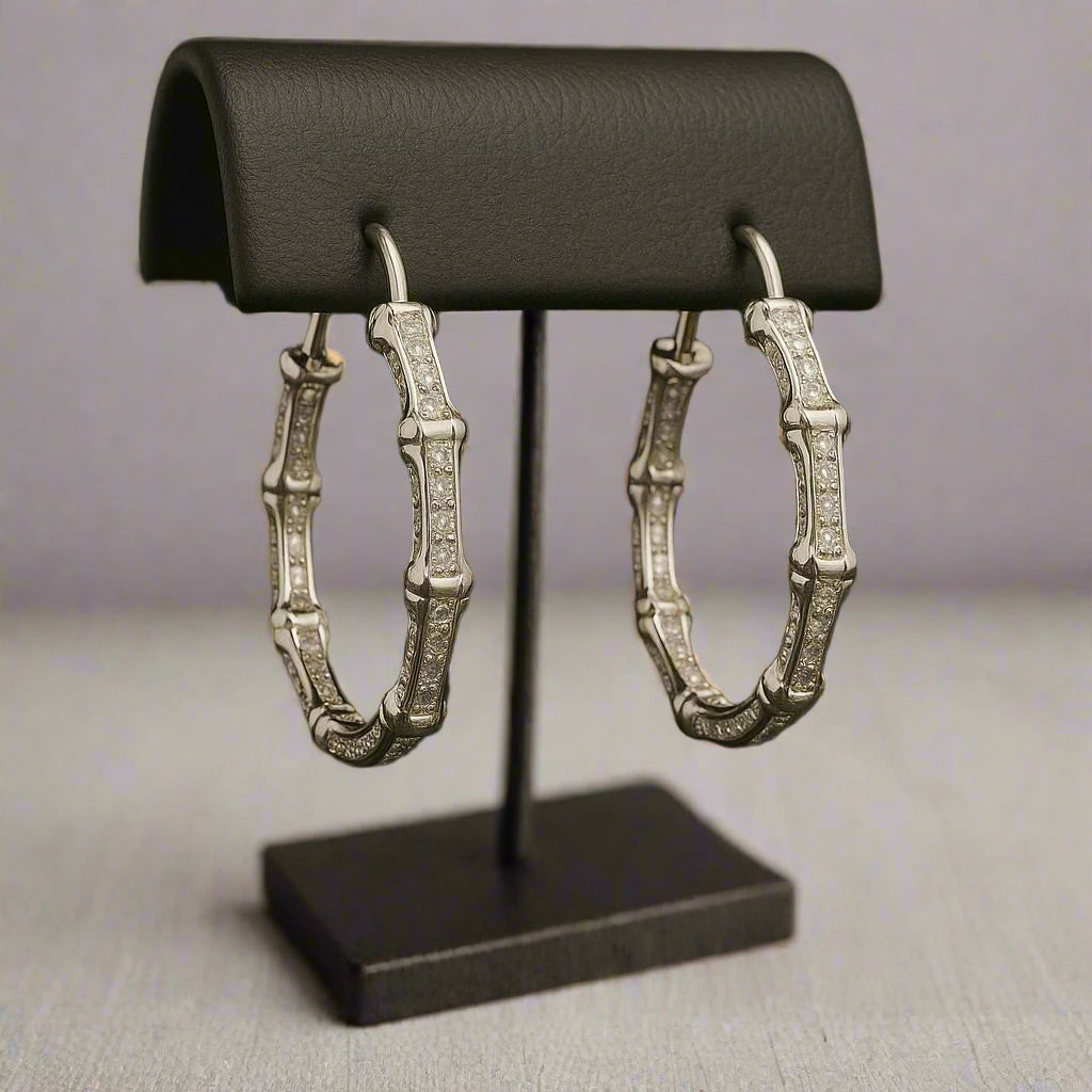 Diamond Bamboo Hoop Earrings