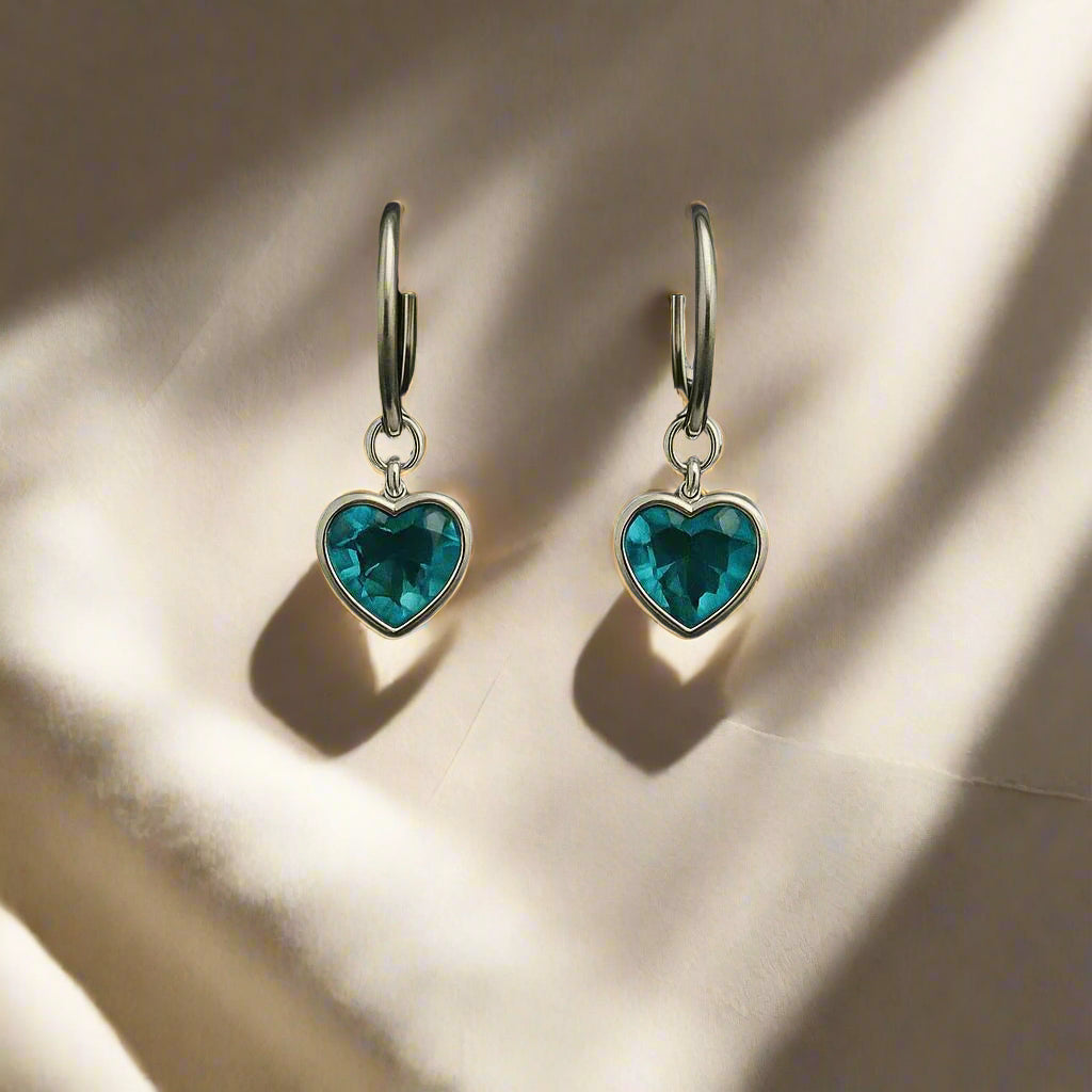 Ocean Blue Heart Charm Hoops