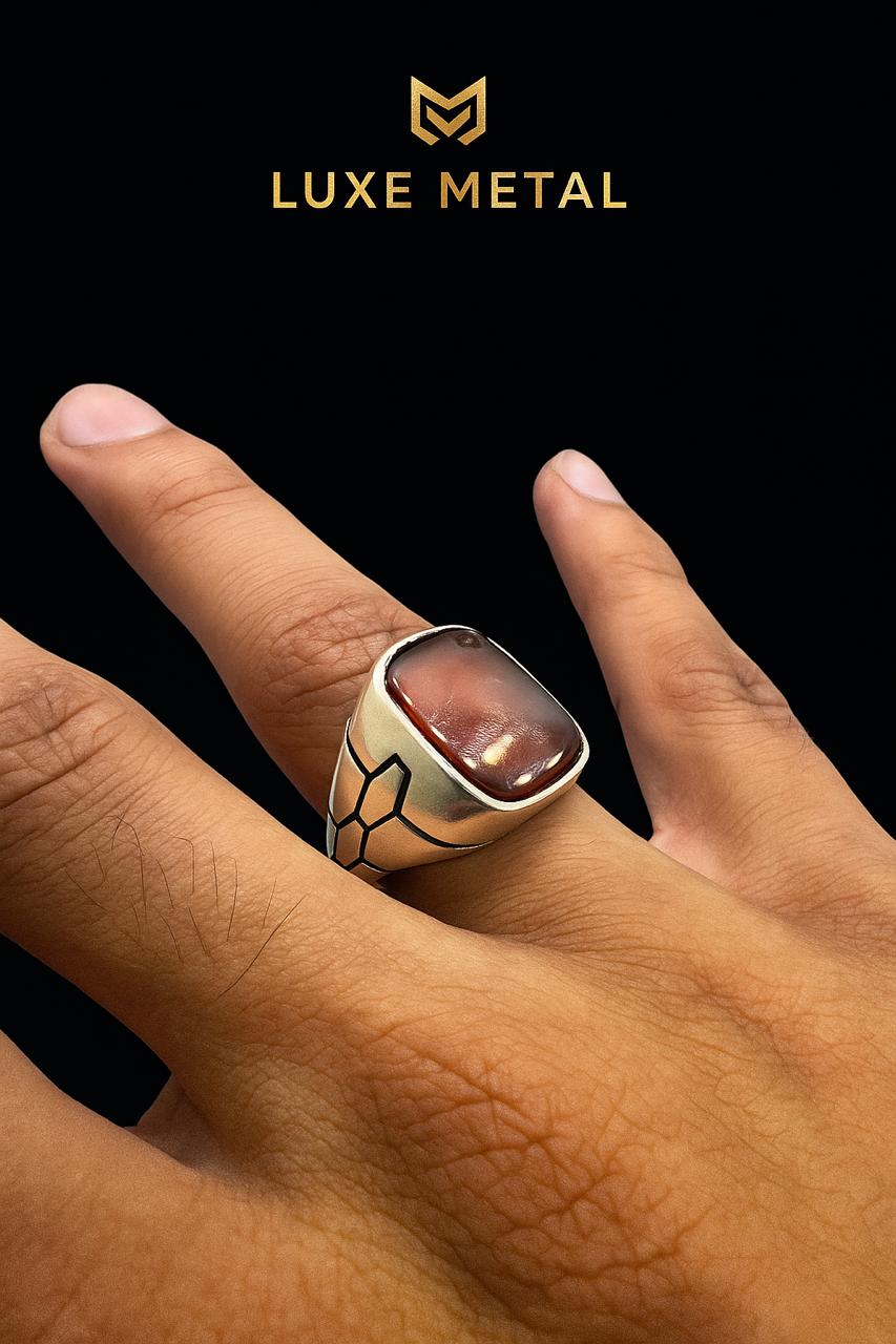 Hex Gold Ring – Crimson Onyx Edition